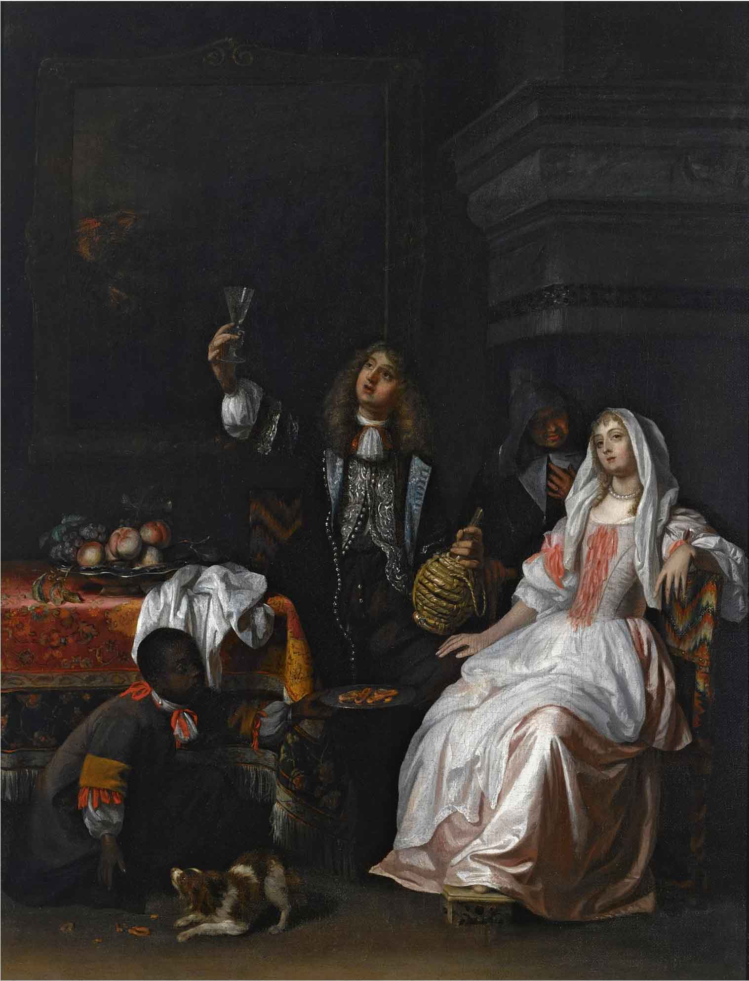 An elegant couple drinking in a interior
